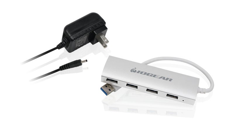 IOGEAR Powered 4-Port USB 3.0 Hub - Met(AL) P4P - 1 Built in USB 3.0 Cable - Includes Power Adapter - Backwards Compatible - Mac, Linux, Windows - Aluminum Case â€” GUH304P - Image 1